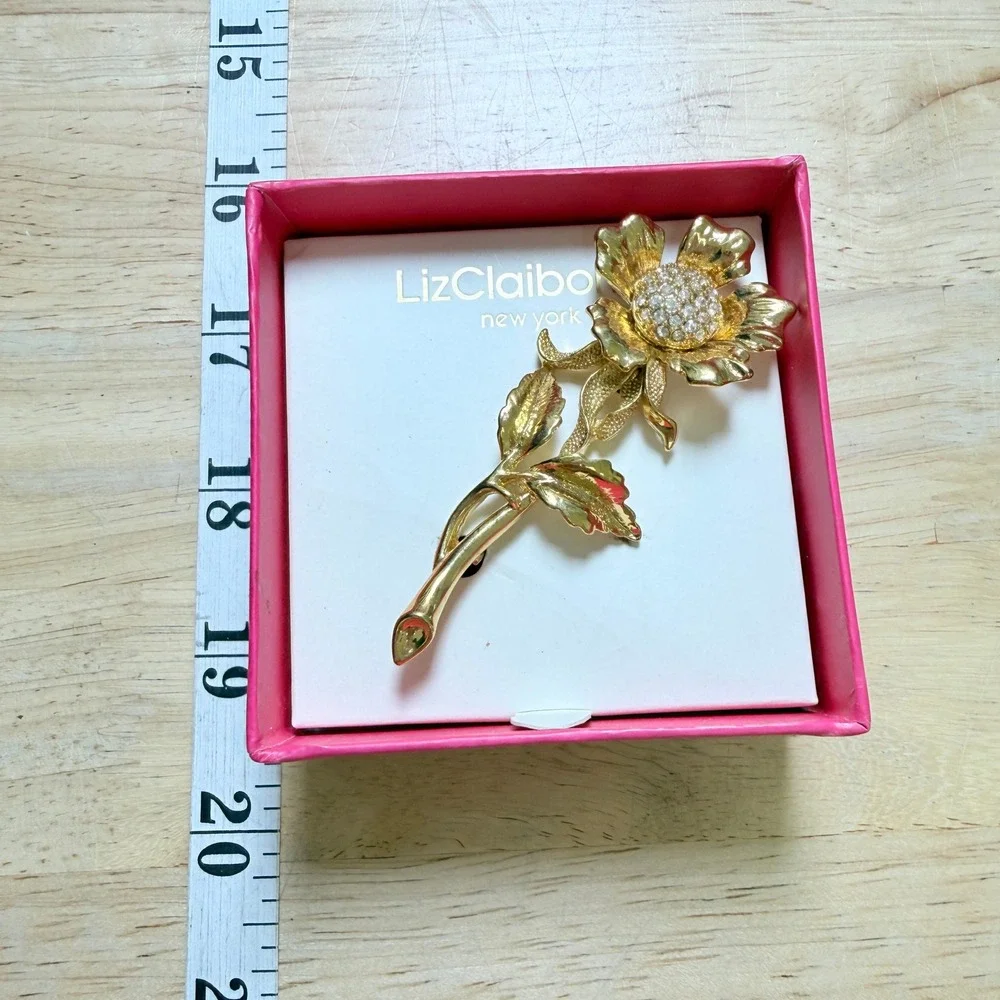 Liz Claiborne Gold Tone Flower Brooch Vintage Style Statement — Perfect for Gift
